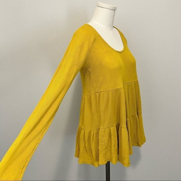 Anthropologie Maeve Samina Thermal Babydoll Long Sleeve Top Yellow - Picture 7 of 13